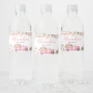 Fall Pumpkin Pink Truck Baby Shower  Water Bottle Label