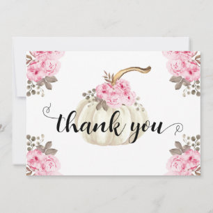 Fall Pumpkin Pink Watercolor Floral Thank You Card