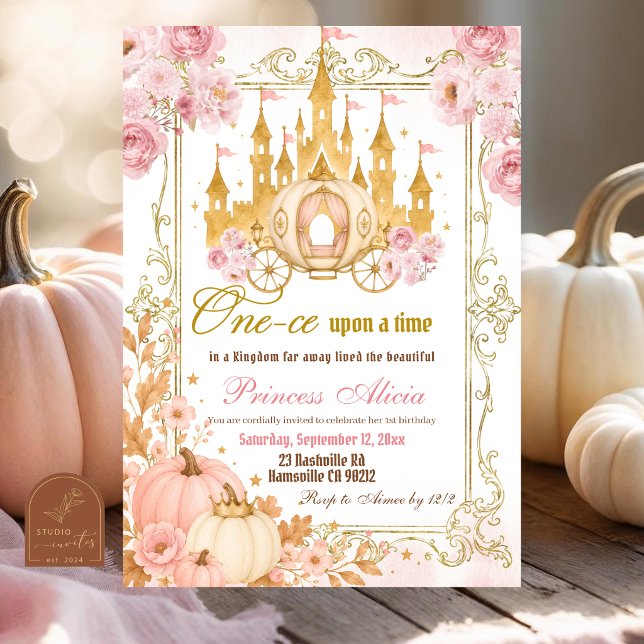 Fall Pumpkin Princess One-ce Upon a Time Birthday Invitation (Creator Uploaded)