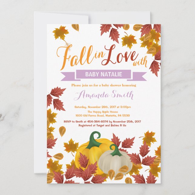 Fall Pumpkin Purple Girl Baby Shower invitation (Front)