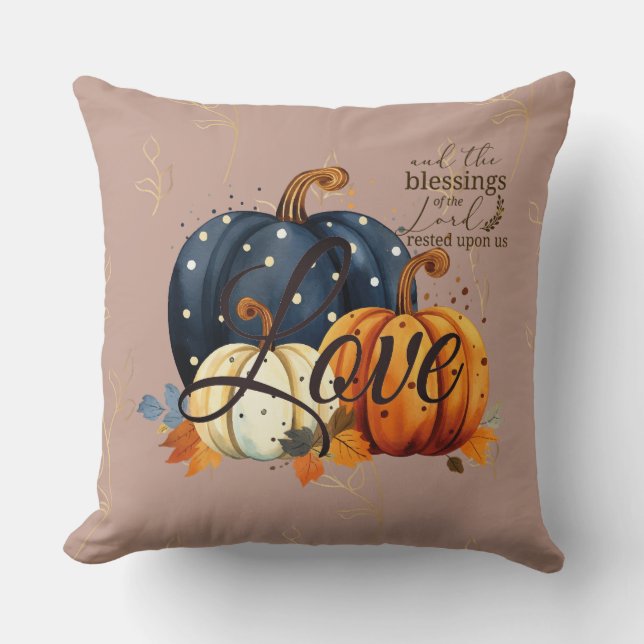 Fall Pumpkin Rose Tint Inspirational Pillow (Front)
