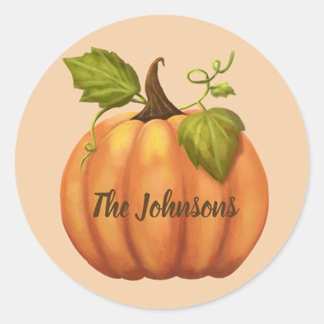 Fall Pumpkin Round Personalized Halloween Sticker (Front)