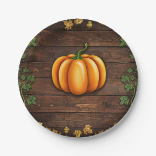 Fall Pumpkin Rustic Green Gold Ivy Autumn Country Paper Plate