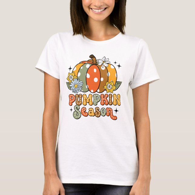 Fall Pumpkin Season Autumn Vibes Design T-Shirt (Front)