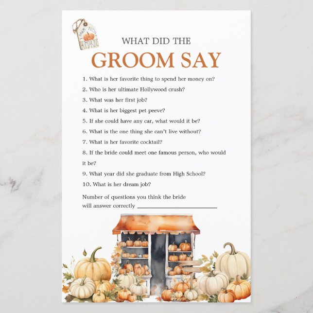 Fall Pumpkin She's Off The Market What Groom Says (Front)