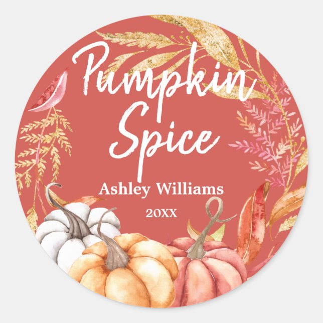 Fall Pumpkin Spice Autumn Red  Classic Round Stick Classic Round Sticker (Front)