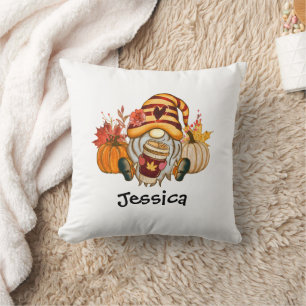 Fall Pumpkin Spice Gnome With Name Throw Pillow