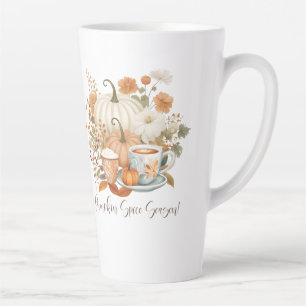 Fall Pumpkin Spice Latte Floral Autumn Leaves Mug