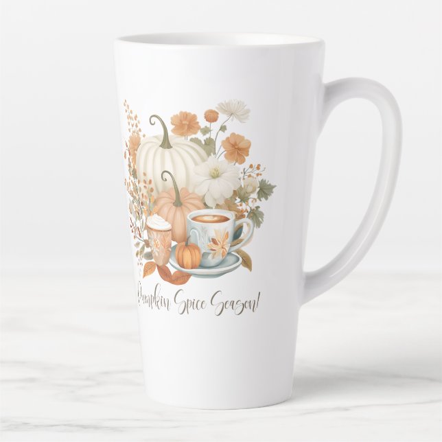 Fall Pumpkin Spice Latte Floral Autumn Leaves  Mug (Right)