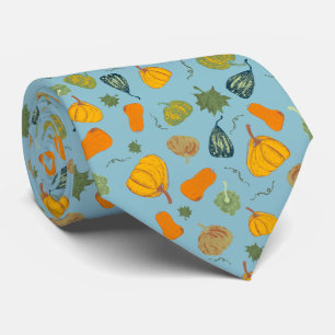 Fall Pumpkin & Squash Pattern On Teal  Tie