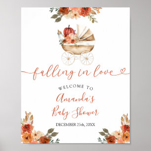 Fall Pumpkin Stroller Floral Baby Shower Welcome Poster