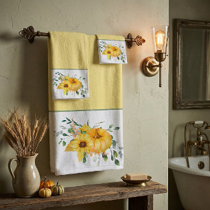 Fall pumpkin, sunflowers, and greenery bath towel set