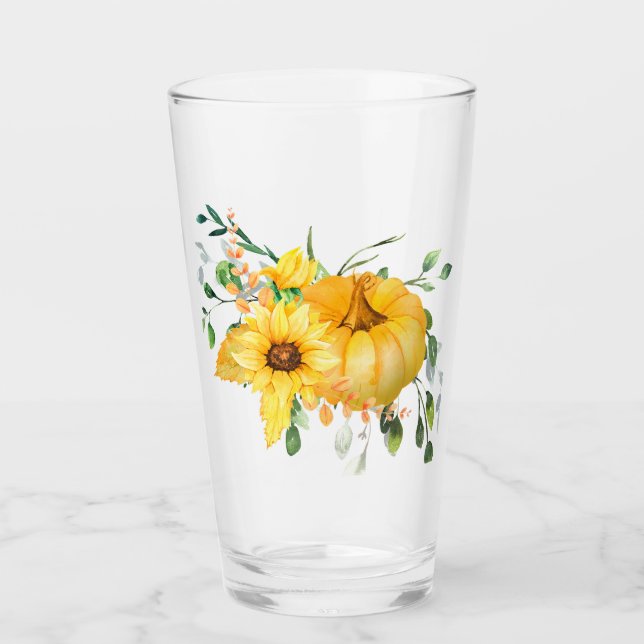 Fall pumpkin, sunflowers, and greenery  glass (Front)