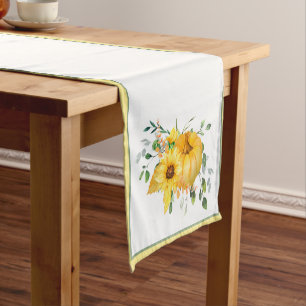 Fall pumpkin, sunflowers, and greenery short table runner