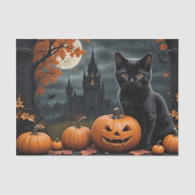 Fall Pumpkin Sweet Black kitten decoupage  Tissue Paper (Front)