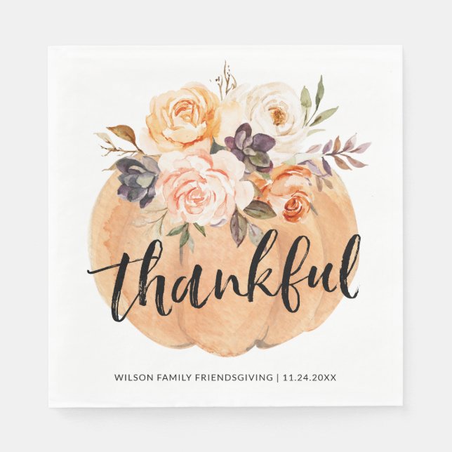 Fall Pumpkin Thankful Friendsgiving Thanksgiving Napkin (Front)
