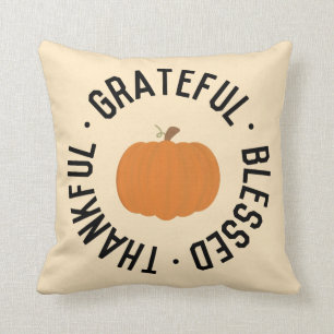 Fall Pumpkin Thankful grateful blessed autumn Throw Pillow