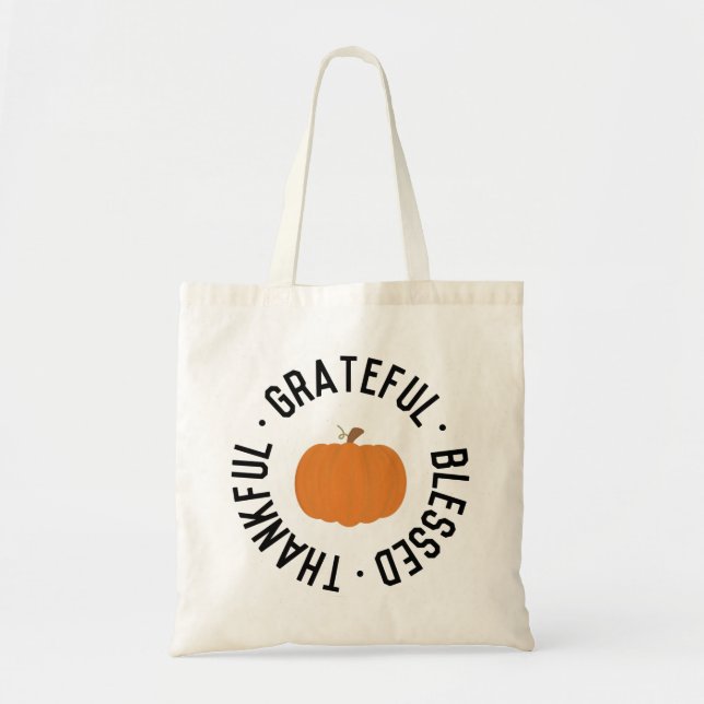 Fall Pumpkin Thankful grateful blessed autumn Tote Bag (Front)