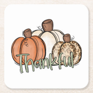 Fall Pumpkin ThankFul Simple Square Paper Coaster