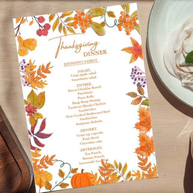 Fall Pumpkin  Thanksgiving  dinner Menu (Creator Uploaded)