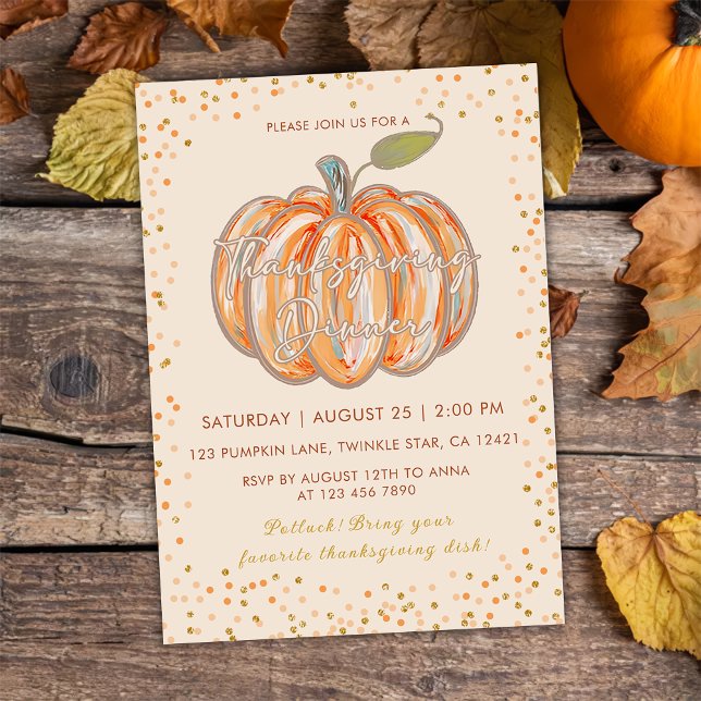 Fall Pumpkin Thanksgiving Dinner Party Invitation (Creator Uploaded)