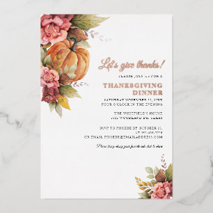 Fall Pumpkin Thanksgiving Invitation Rose Gold