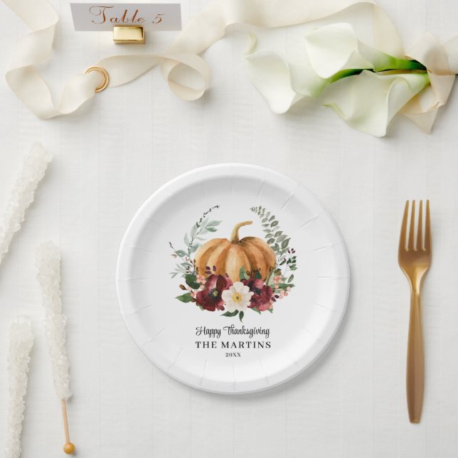 Fall Pumpkin Thanksgiving Paper Plate (Wedding)