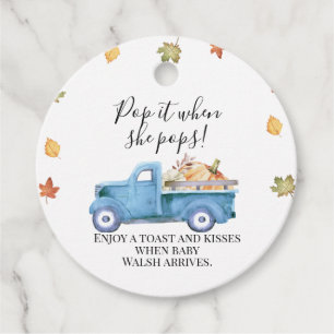 Fall Pumpkin Truck Baby Shower Pop It  Favour Tags