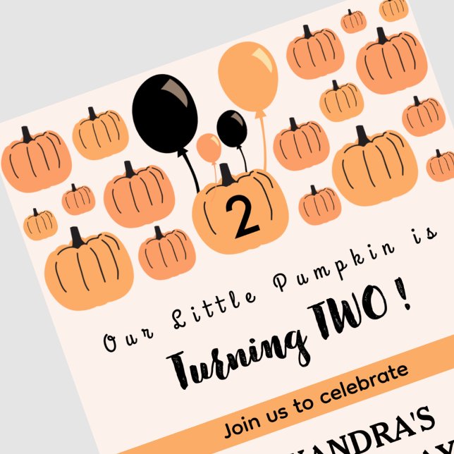 Fall Pumpkin Turning two halloween 2nd birthday Invitation (halloween-2nd-birthday-Invitation-fall-pumpkin-turning-two-1)