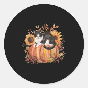 Fall Pumpkin Tuxedo Cat Sunflower Thanksgiving Sok Classic Round Sticker