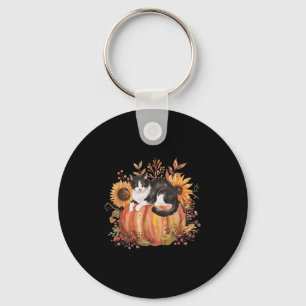 Fall Pumpkin Tuxedo Cat Sunflower Thanksgiving Sok Keychain