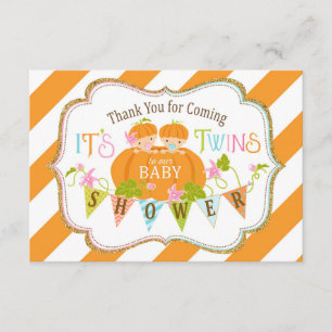 Fall Pumpkin Twins Gold Glitter Thank You Card