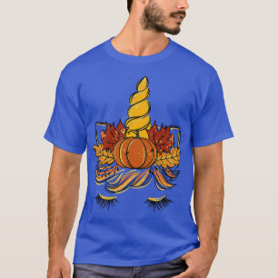 Fall Pumpkin Unicorn Face Girls Kids Thanksgiving T-Shirt