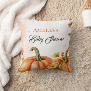 Fall Pumpkin Watercolor Baby Shower Throw Pillow