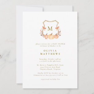 Fall Pumpkin Watercolor Coquette Bows Baby Shower  Invitation