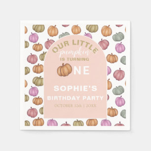 Fall Pumpkin Watercolor First Birthday Welcome Napkin