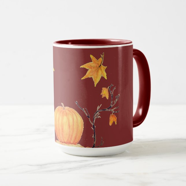 Fall Pumpkin Watercolor Thanksgiving Art Mug (Front Right)