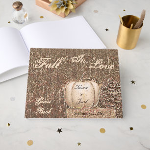 Fall Pumpkin White Gold Rustic Country Wedding Guest Book