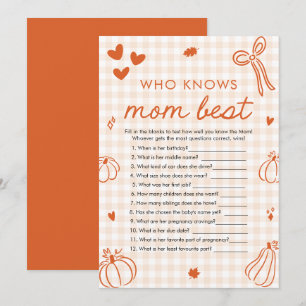 Fall Pumpkin Who Knows Mom Best Baby Shower Game Invitation