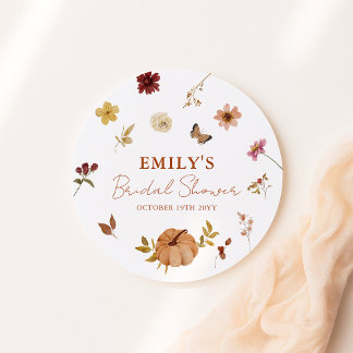 Fall Pumpkin Wildflower Bridal Shower Classic Round Sticker