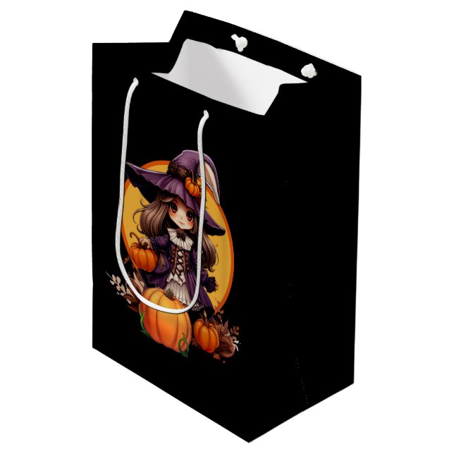 Fall Pumpkin Witch  Medium Gift Bag (Front Angled)
