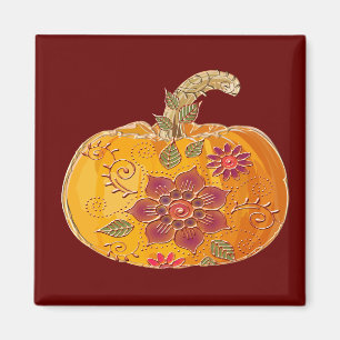 Fall Pumpkin With Flowers Magnet