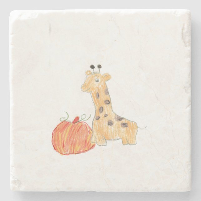 Fall Pumpkin with Giraffe  Stone Coaster (Front)