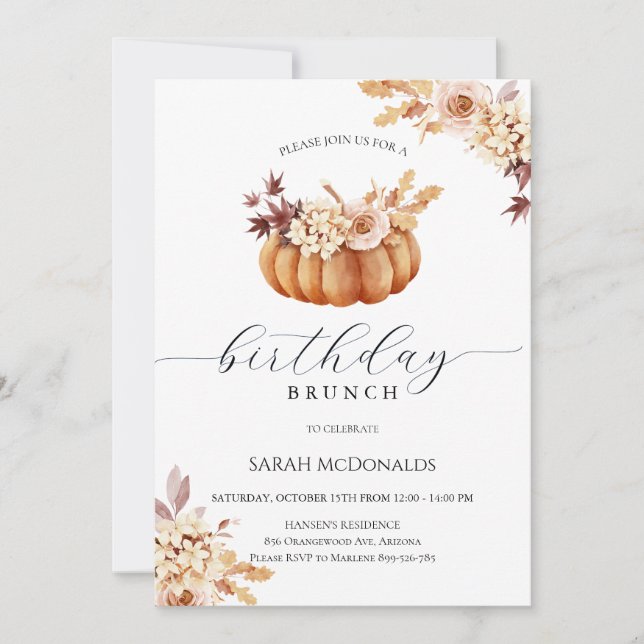Fall Pumpkin Woman Birthday Brunch Invitation (Front)