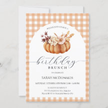 Fall Pumpkin Woman Birthday Brunch Plaid