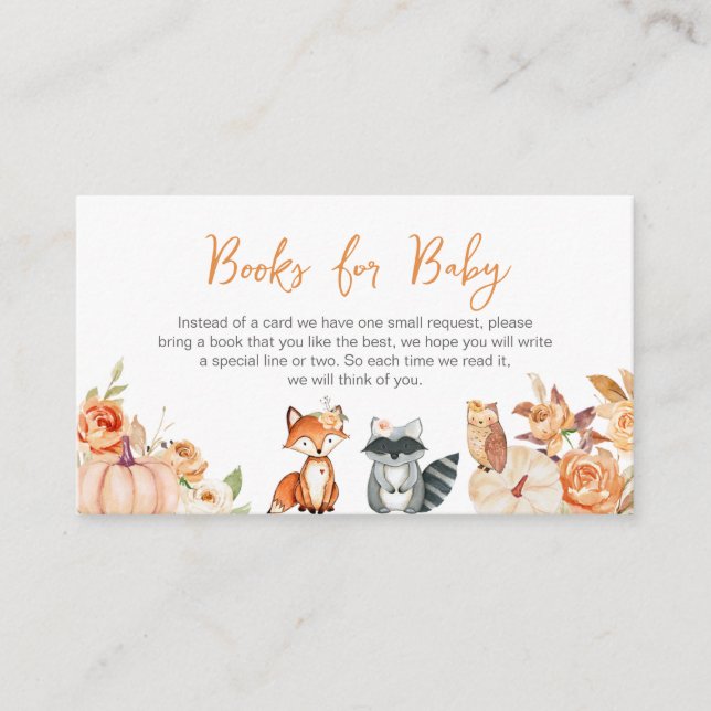 Fall Pumpkin Woodland Baby Shower Books for Baby Enclosure Card (Front)