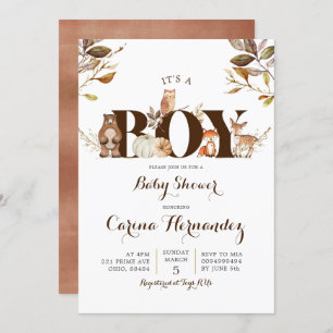 Fall Pumpkin Woodland Boy Baby Shower Invitation
