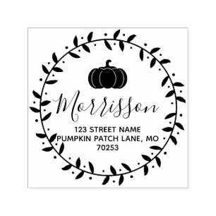 Fall Pumpkin & Wreath Personalized Self-inking Stamp