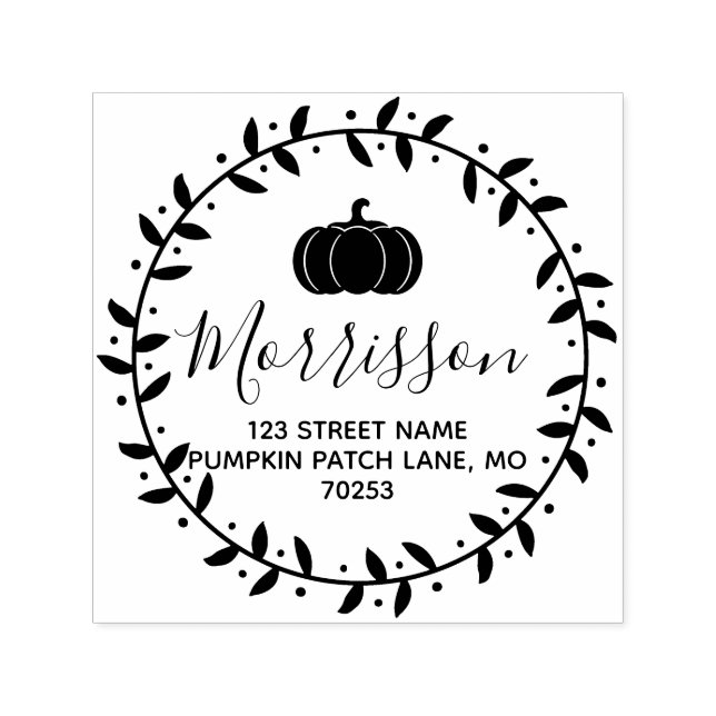 Fall Pumpkin & Wreath Personalized Self-inking Stamp (Design)