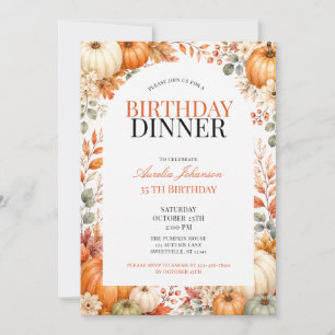 Fall Pumpkins Adult Birthday Dinner Party Warm Invitation